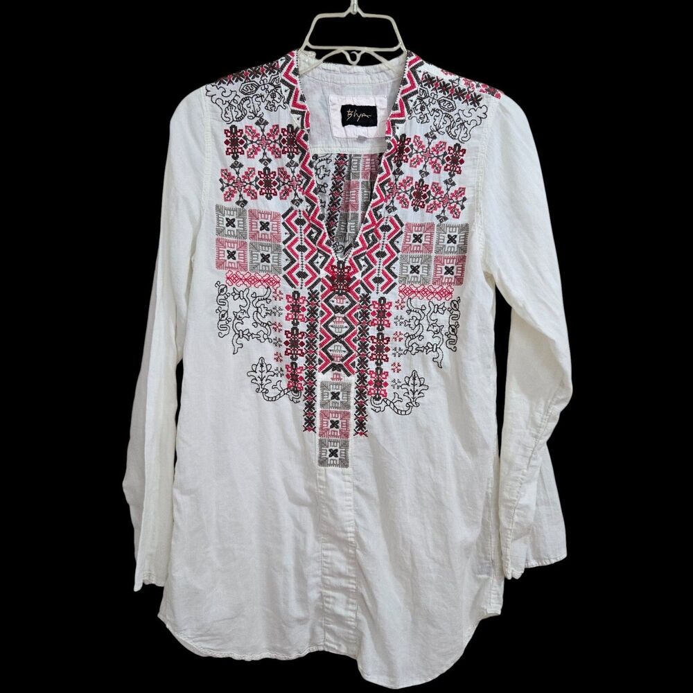 Johnny Was Biya Tunic Top Size S Festival Embroidered Boho Red/Brown Southwest